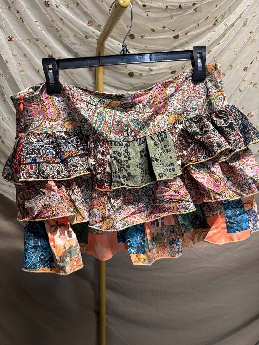 ICON Boho Paisley Print Tiered Layered Ruffle Mini Cake Skirt